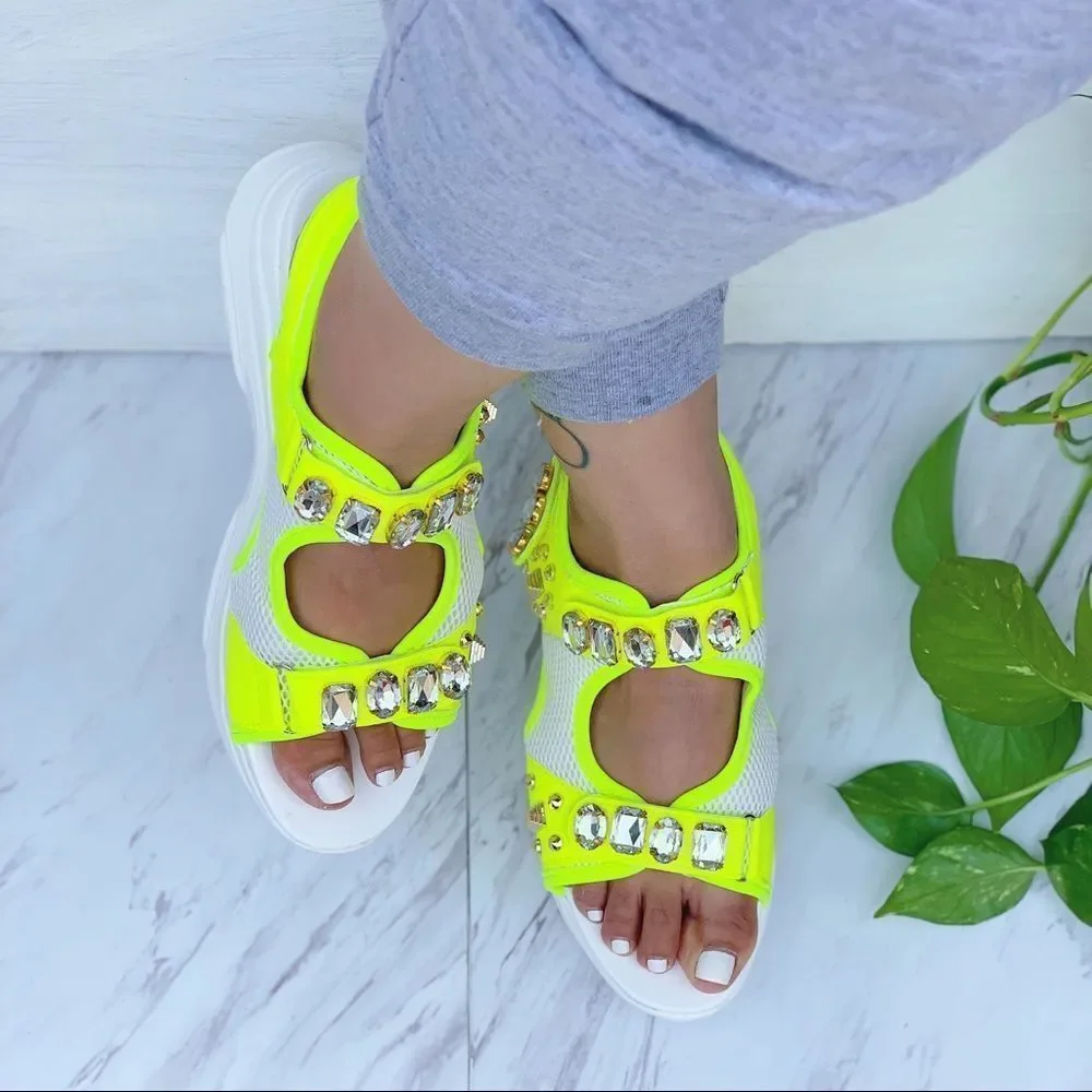 Neon Lime Big Jewel Man Sandals